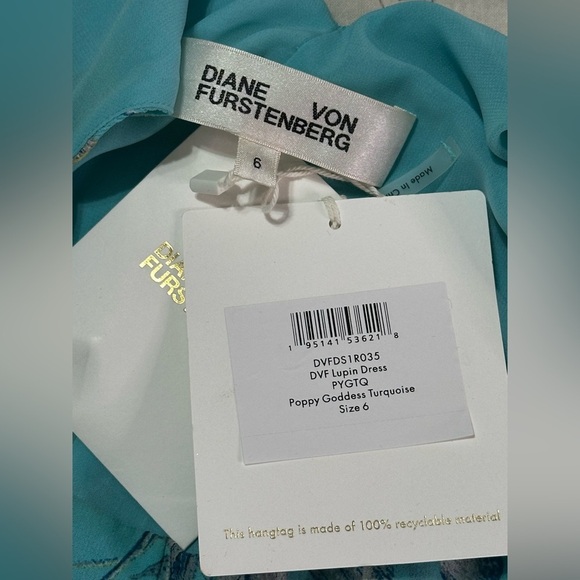 NEW DVF Lupin Floral-Print Plissé Chiffon Midi Dress Sz 6 Turquoise Floral - Picture 12 of 14